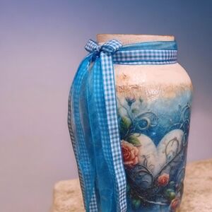 Blue Floral Ribbon Vase